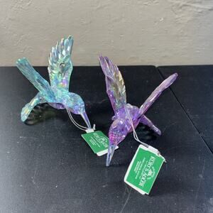 2 Iridescent Hummingbird Ornaments Pink Blue Kurt Adler. @